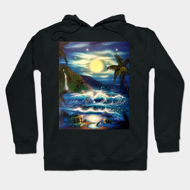 Tropical Island full moon treasure beach Hoodie by Coreoceanart